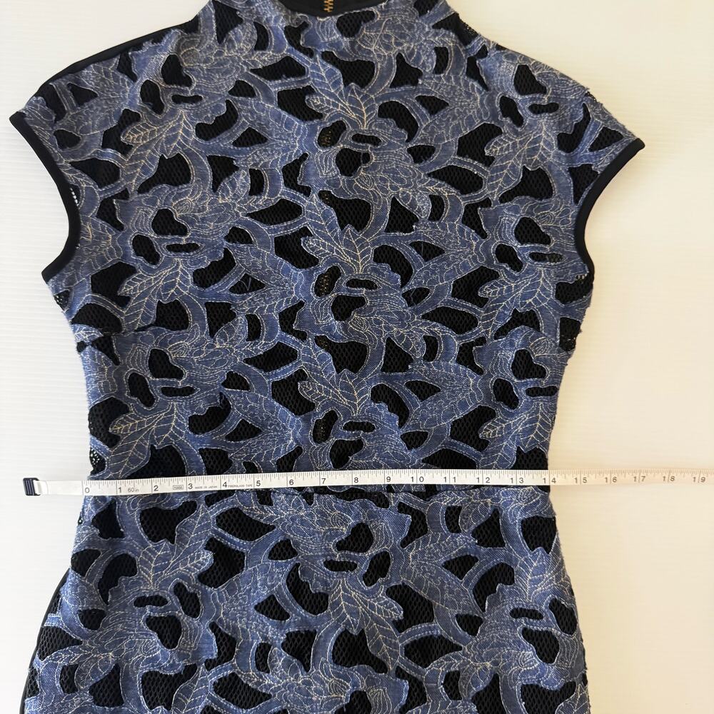 CQ by CQ Blue Lace Sheath Dress Medium Sheer Avant Garde Feminine Event Vacation - Picture 10 of 16
